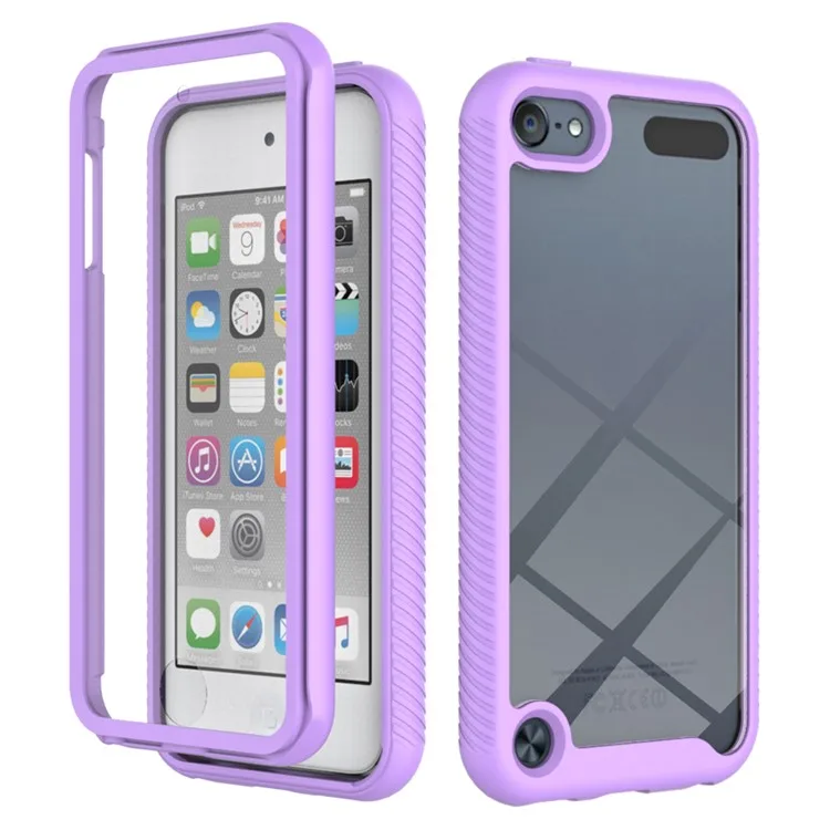 

Гибридный чехол для ПК + ТПУ с полным покрытием, чехол для телефона с защитной пленкой из ПЭТ для iPod Touch (2019)/6/5 — фиолетовый