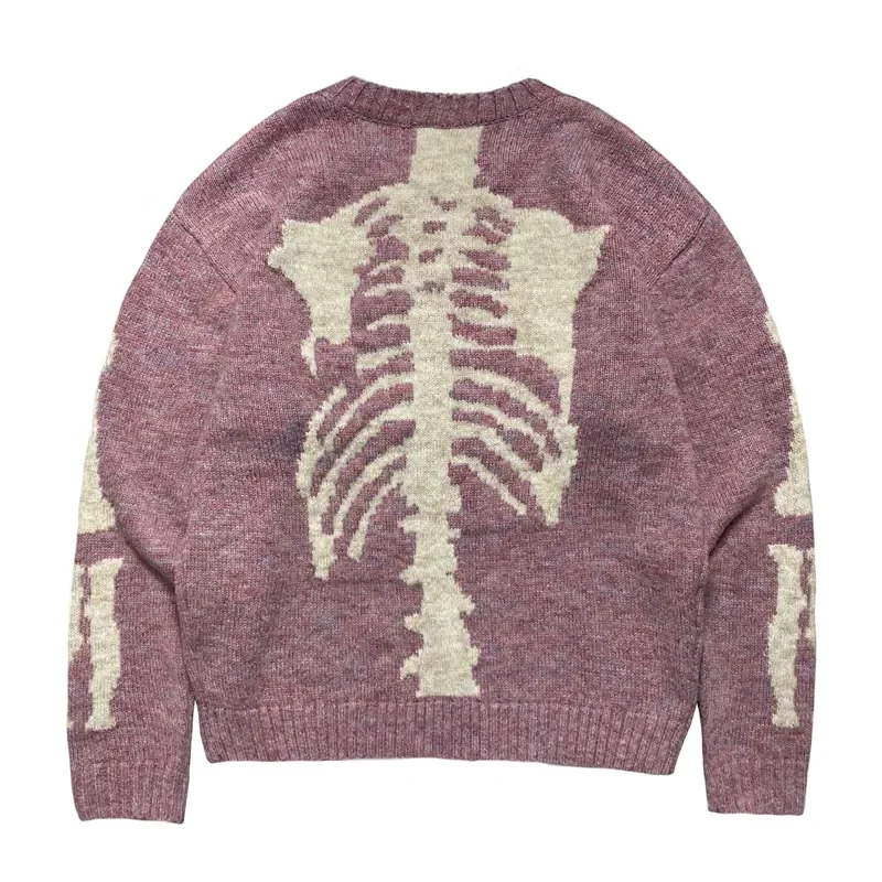 Vintage Round Neck Loose Skeleton Sweater Men\'s Casual Fashion Knitwear Couple Street Harajuku Comfortable Pullover Ropa Hombre