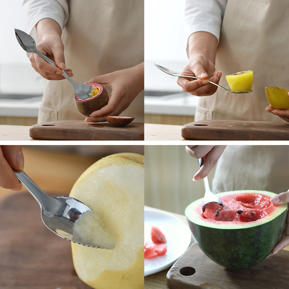 

5Pcs Stainless Steel Multifunctional Dual Heads Digging Spoon Portable Kitchen Tool Silver Outdoor Survival Camping