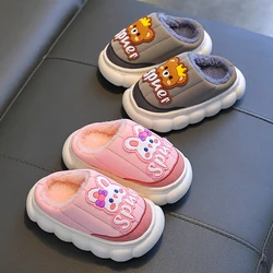 Winter Cute Rabbit Bear Children's Waterproof Warm Non-slip Fluffy Slippers For Girls Boys Indoor Mule Kids Home Cotton Shoes