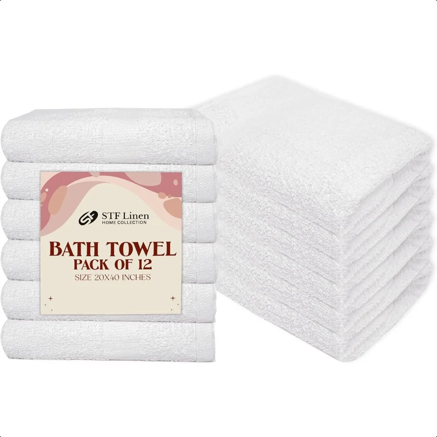 Paquete de 12 toallas de baño blancas a granel, 20x40 pulgadas, 100 algodón, toallas de baño económicas y baratas para uso comercial, gimnasio, salón, Spa, cabello rápido