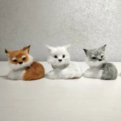 1PC Simulation Fox Ornament Mini Squatting Fox Model Plush Animal Figurine Home Decoration Craft Christmas Party Gift