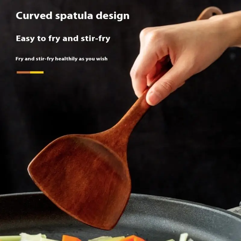 Spatola in legno Manico lungo Cucchiaio resistente al calore Padella antiaderente Pala in legno Spatola da cucina Utensili da cucina Pentole per la casa