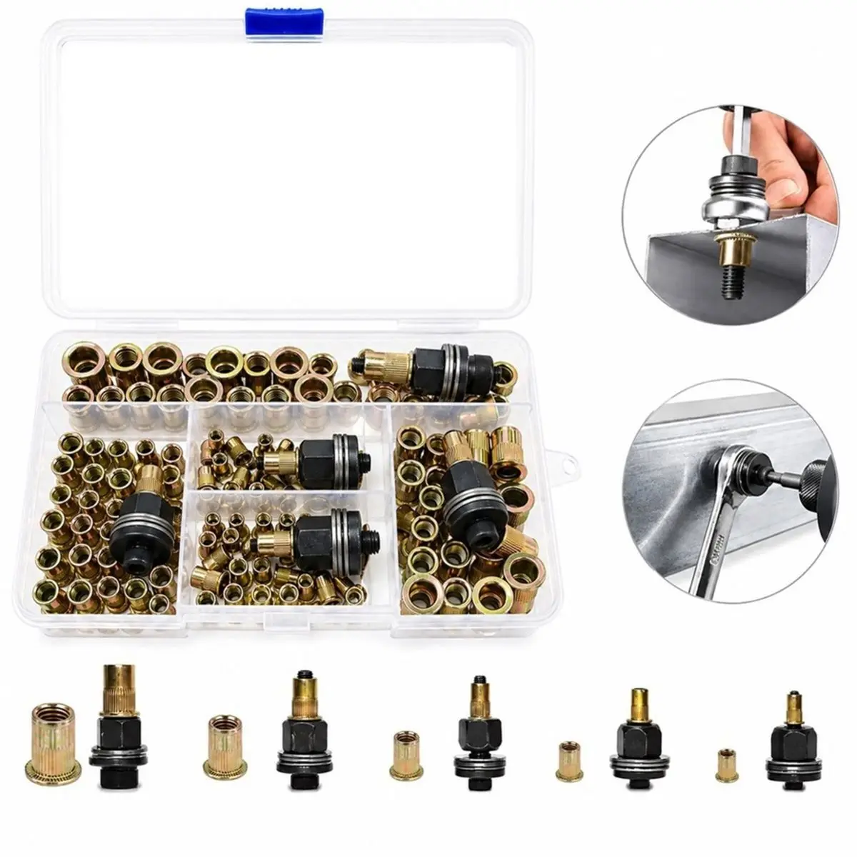 105pcs Nut Tool Kit, 5pcs Mandrels M3-M8, 100pcs Nuts, Manual Riveter Set for Automotive, Industrial, DIY