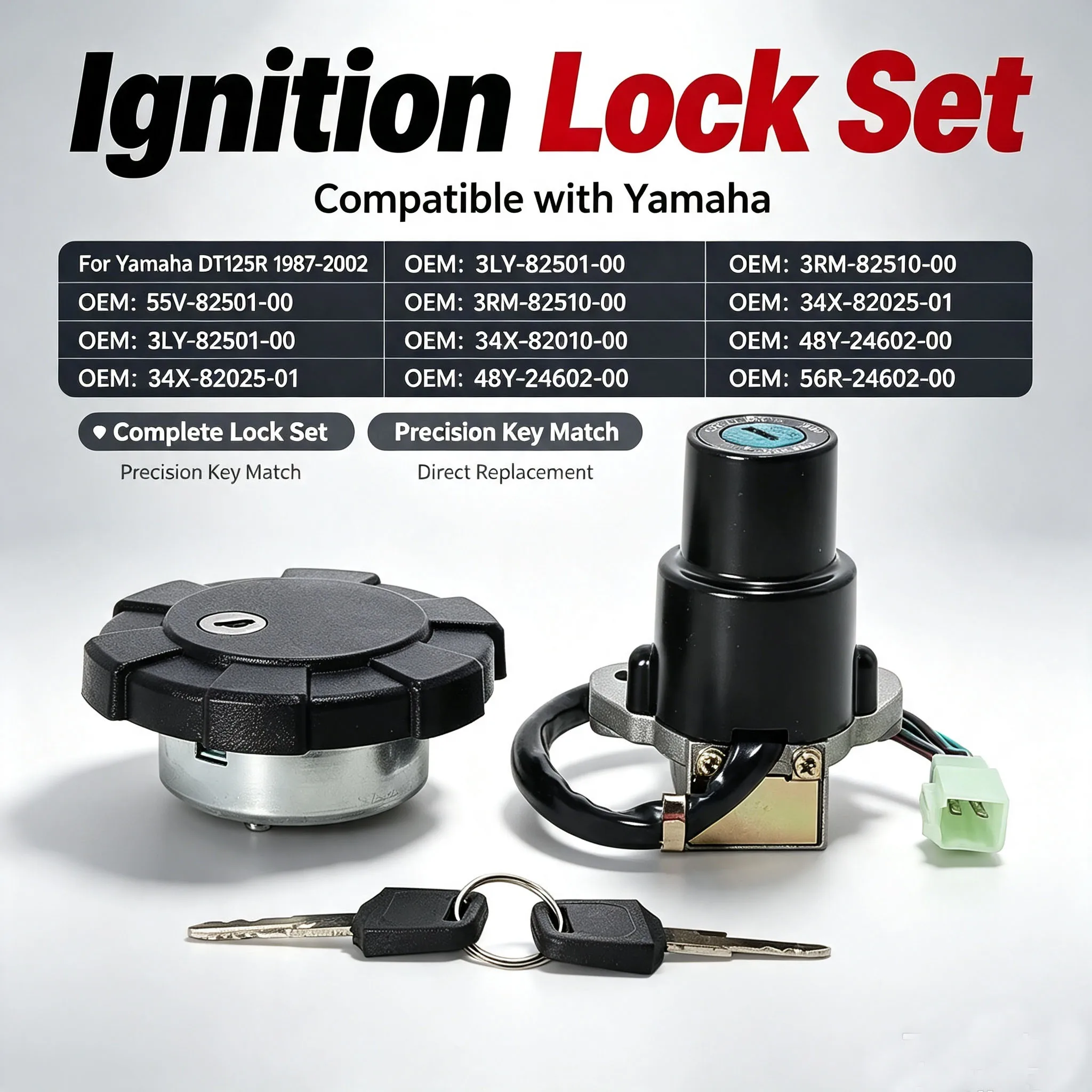 Motorcycle Ignition Key Switch Fuel Gas Cap Seat Lock Kit For Yamaha DT125R 1987-2002 OEM:55V-82501-00 3LY-82501-00 3RM-82510-00