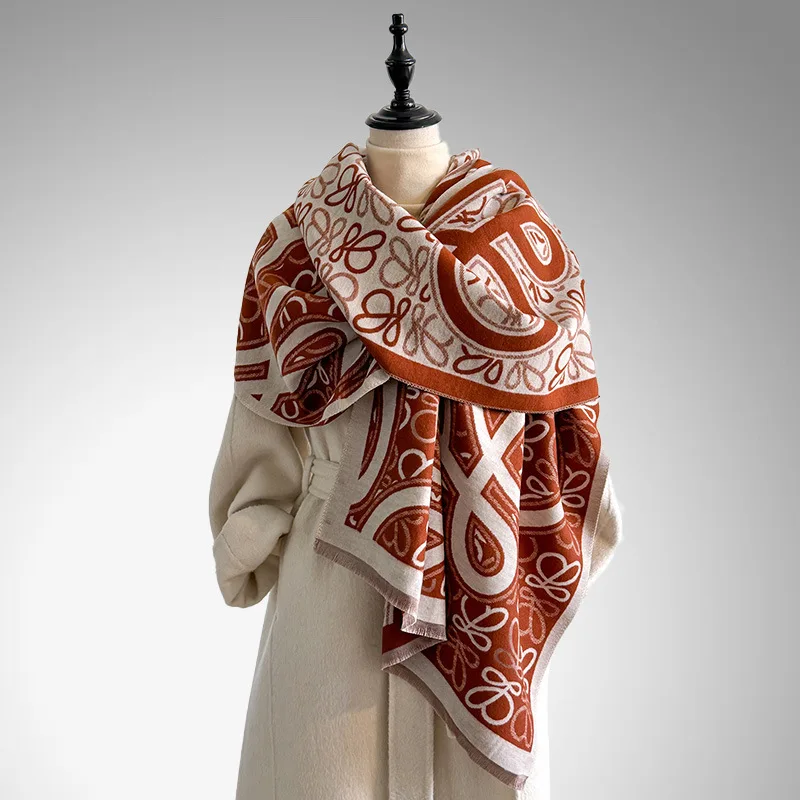 

Женский зимний роскошный толстый теплый шарф из пашмины с имитацией кашемира и абстрактным жаккардовым дизайном для повседневной носки