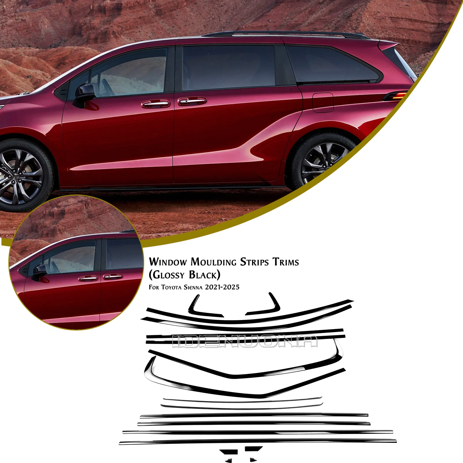 

Накладки на окна и двери автомобиля (18 шт.) для Toyota Sienna 2021-2026 гг.