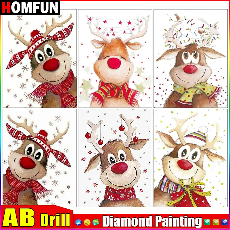 

HOMFUN AB квадратная/круглая дрель 5D DIY алмазная живопись "мультяшный рождественский олень" вышивка крестиком полный декор со стразами
