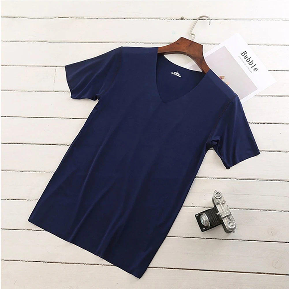Mens T-Shirts Ice Silk Pullover Quick Dry Shirts Short Sleeve Solid Sports Stretch Summer T-shirt Tee Baselayer