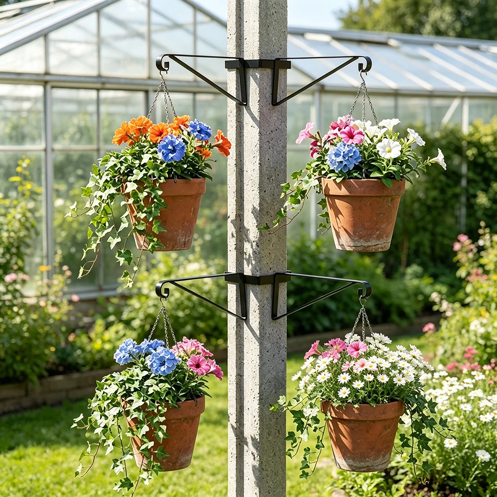 4pcs For Hanging Basket Brackets Metal for Concrete Fence Posts Slide On Design for 16 Inch Garden Decor Accessories