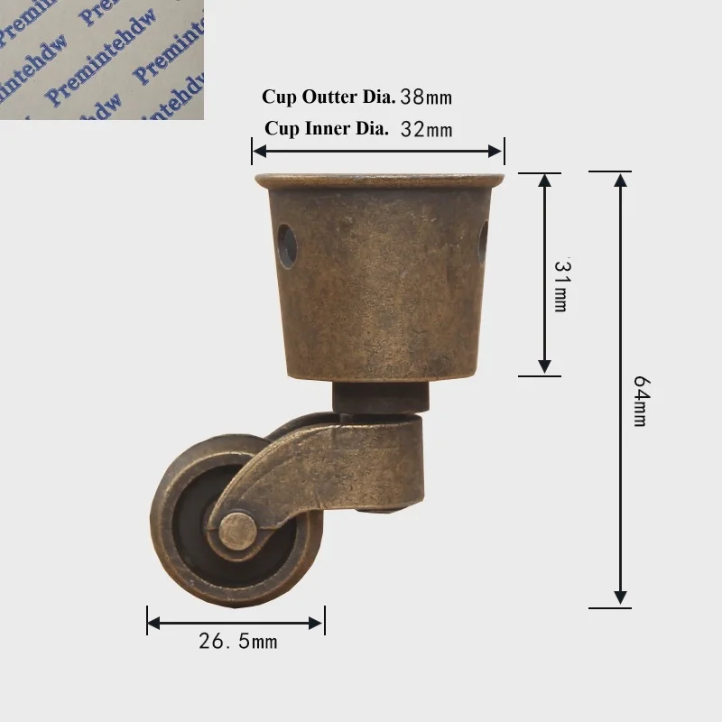 4Pcs Zinc Round Swivel Cup Caster Wheels Antique Bronze Gold Furniture Piano Wine Serving Trolley