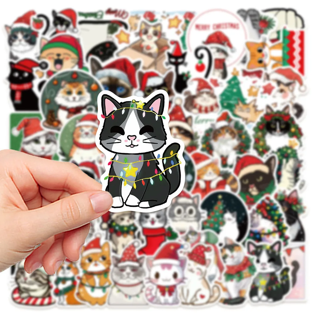 10/50pcs Kawaii Cartoon Christmas Cat Aesthetic Stickers Kids Toy Diary Laptop Scrapbook New Year Decoration Graffiti Sticker