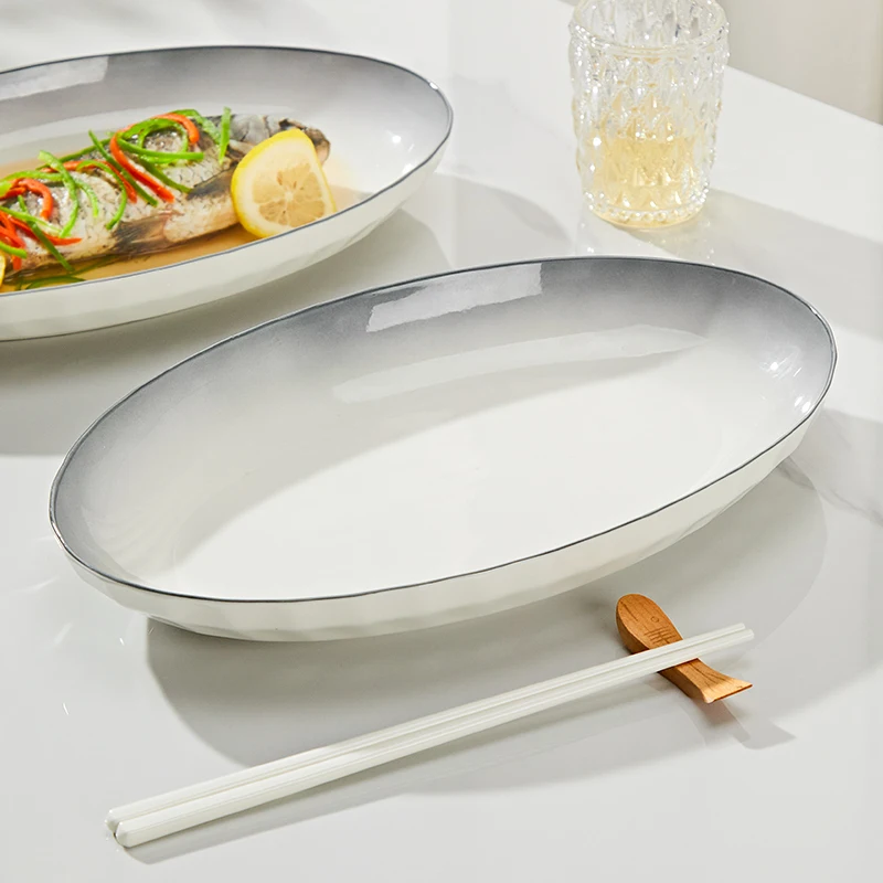 

UZDA Simple Cerc Fi Plate Large Size Sted Fi Di Ele Fi Bowl Dining Utensils Fi Tray Chinese Sle Porcelain
