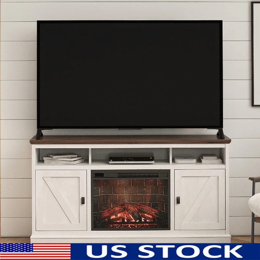 

Electric Fireplace TV Stand TVs up to 65 inch with Remote Control and Storage Shelves Freestanding Heater Console with LED Flame