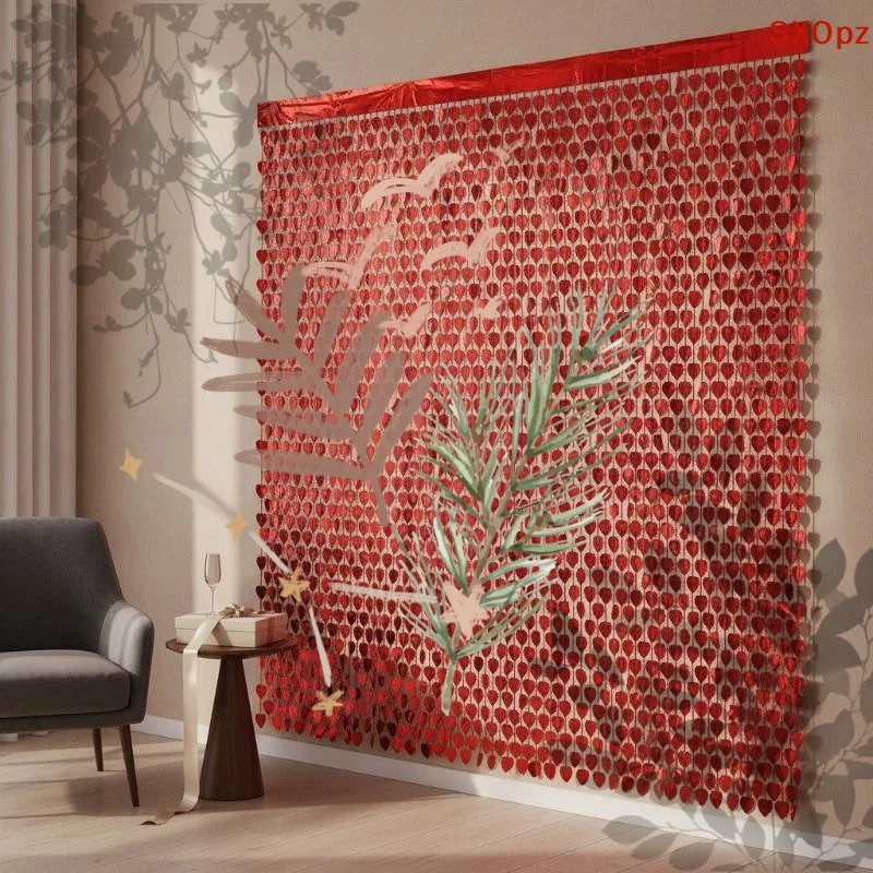 Red Heart Foil Fringe Curtain Shiny Metallic Effect: Easy Install Valentines Wedding Anniversary Party Decoration