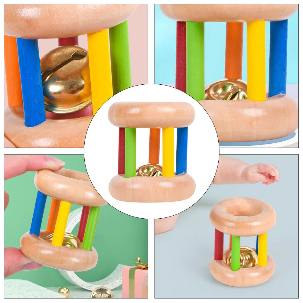 Bebê colorido de madeira agitando instrumento musical brinquedo educativo recém-nascido mão sino desenvolvimento infantil