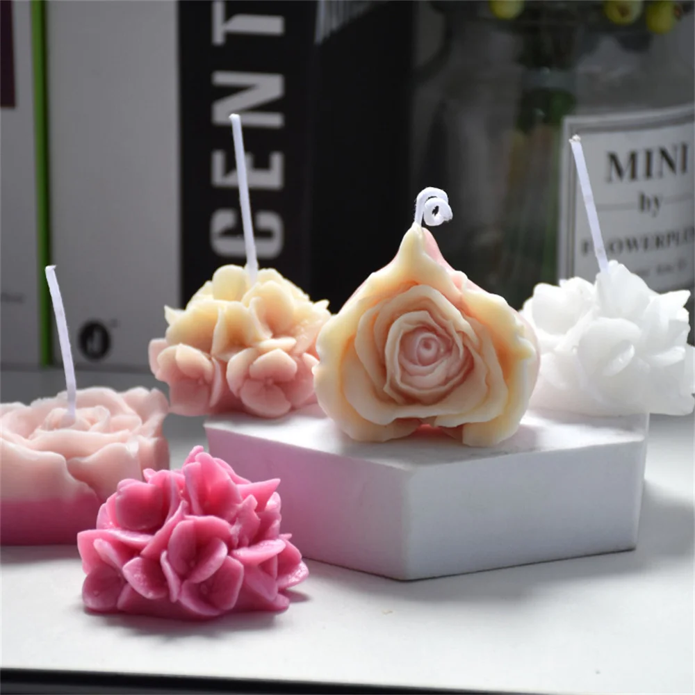 3D Peony Flower Candle Mould For Wedding Party Dinner Candle Making DIY Fondant Cake Scented Candle Soap Plaster Resin Wax Mold