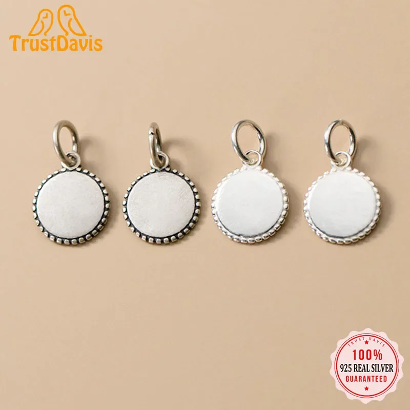 TrustDavis  Real 925 Sterling Silver Fashion Geometric Round Coin Flower Charm Pendant Handmade DIY Accessories Jewelry DZ271