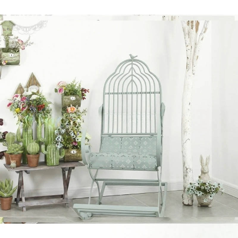 European wrought iron rocking chair, Nordic courtyard leisure recliner, simple home wrought iron crafts
