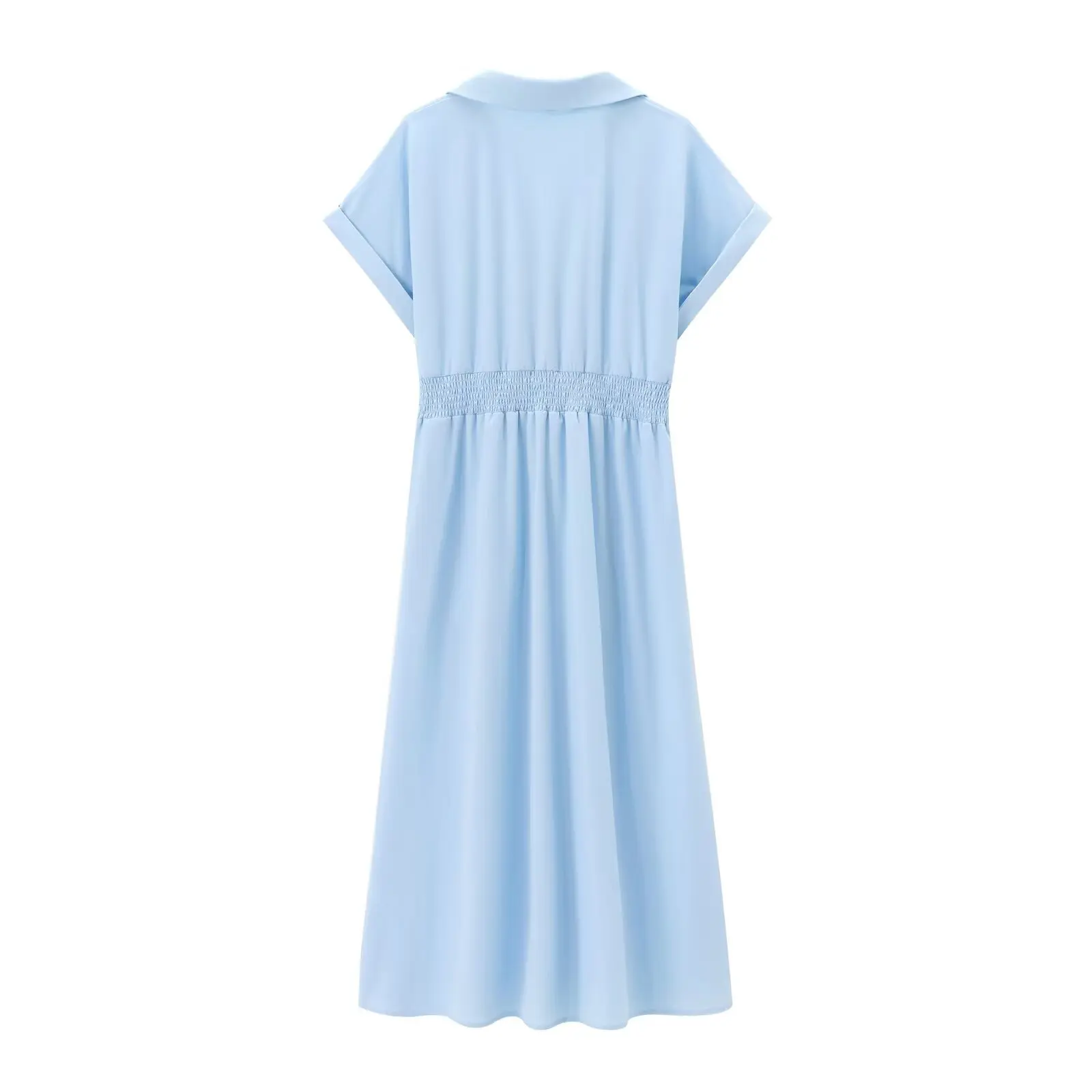 Tidalyf 新しいカジュアルロングTシャツドレス、折り返し襟、Vネック、半袖、伸縮性ウエスト、エレガントでシックな秋の女性向けドレス