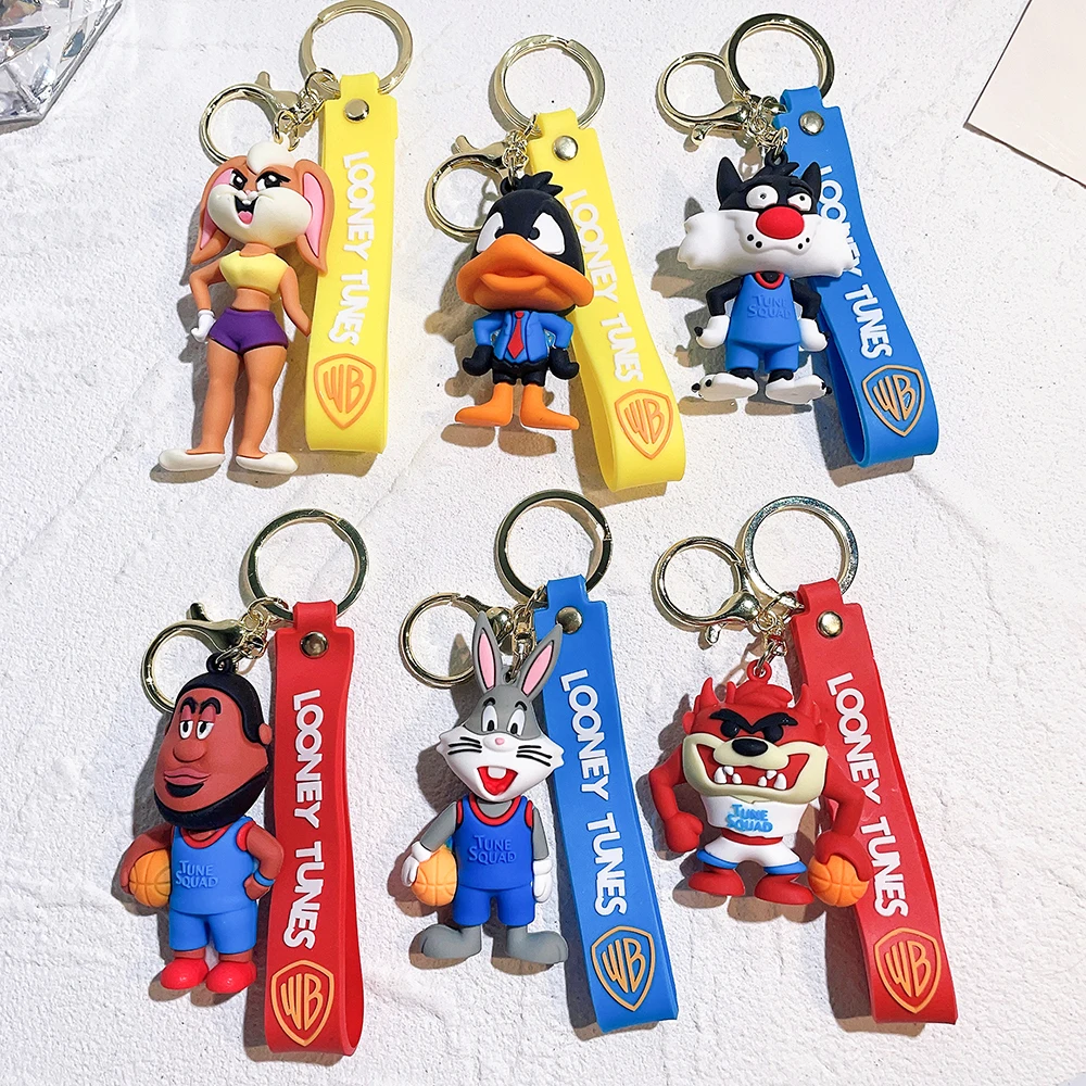 Anime Looney Tunes Keychain Cartoon Bugs Bunny Daffy Duck Tweety Bird Figure Toys Model Silicone Pendant Jewelry Accessories