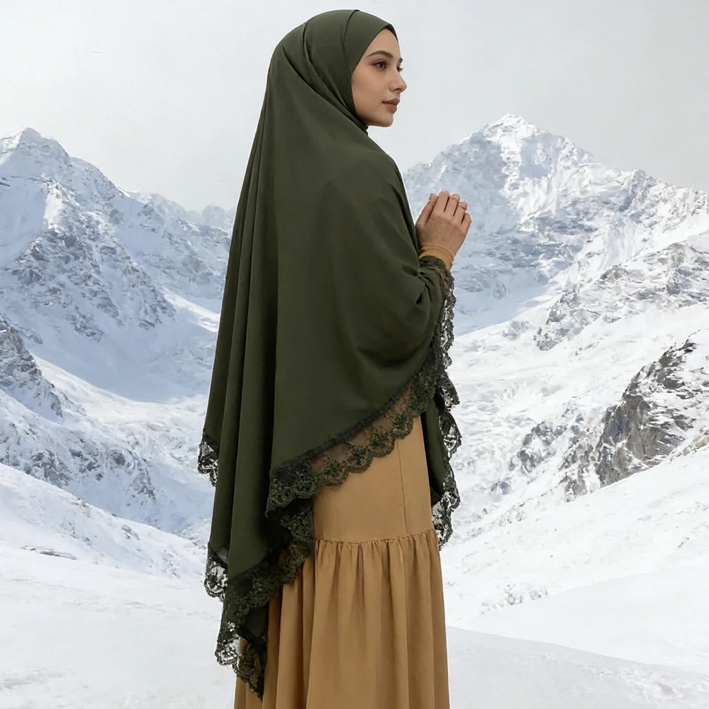 

Длинный химар на одно плечо с кружевом, мусульманская исламская одежда, хиджаб для молитвы, безрукавный топ, бурка, абайя, шарф, кебая, джеллаба, джаллия