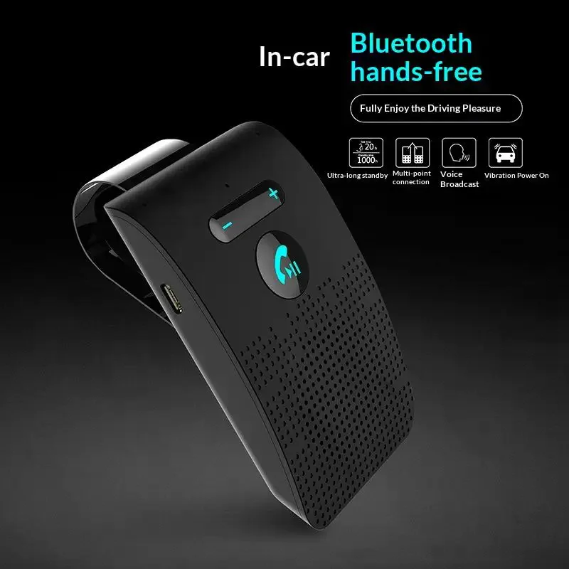 5.0 Handsfree Car Kit Hifi Speaker 2W Wireless Audio Receiver MP3 Music Player Noise Cancelling Sun Visor Clip