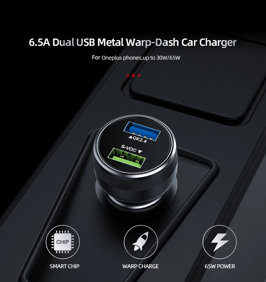 Für oneplus 65w Auto ladegerät 30w Warp Dash Charge Dual USB Schnell ladung Autotelefon adapter für einen plus 10 9 pro 9r 8t 7 6 nord 2 – Detail 1