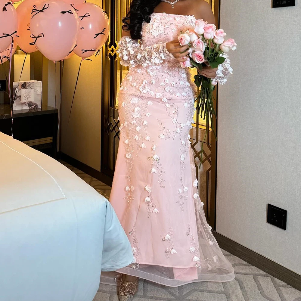 

Customized Organza A-Line Detachable Sleeve Appliques and Crystal Evening Dress Strapless Floor Length Panel Train Fashion