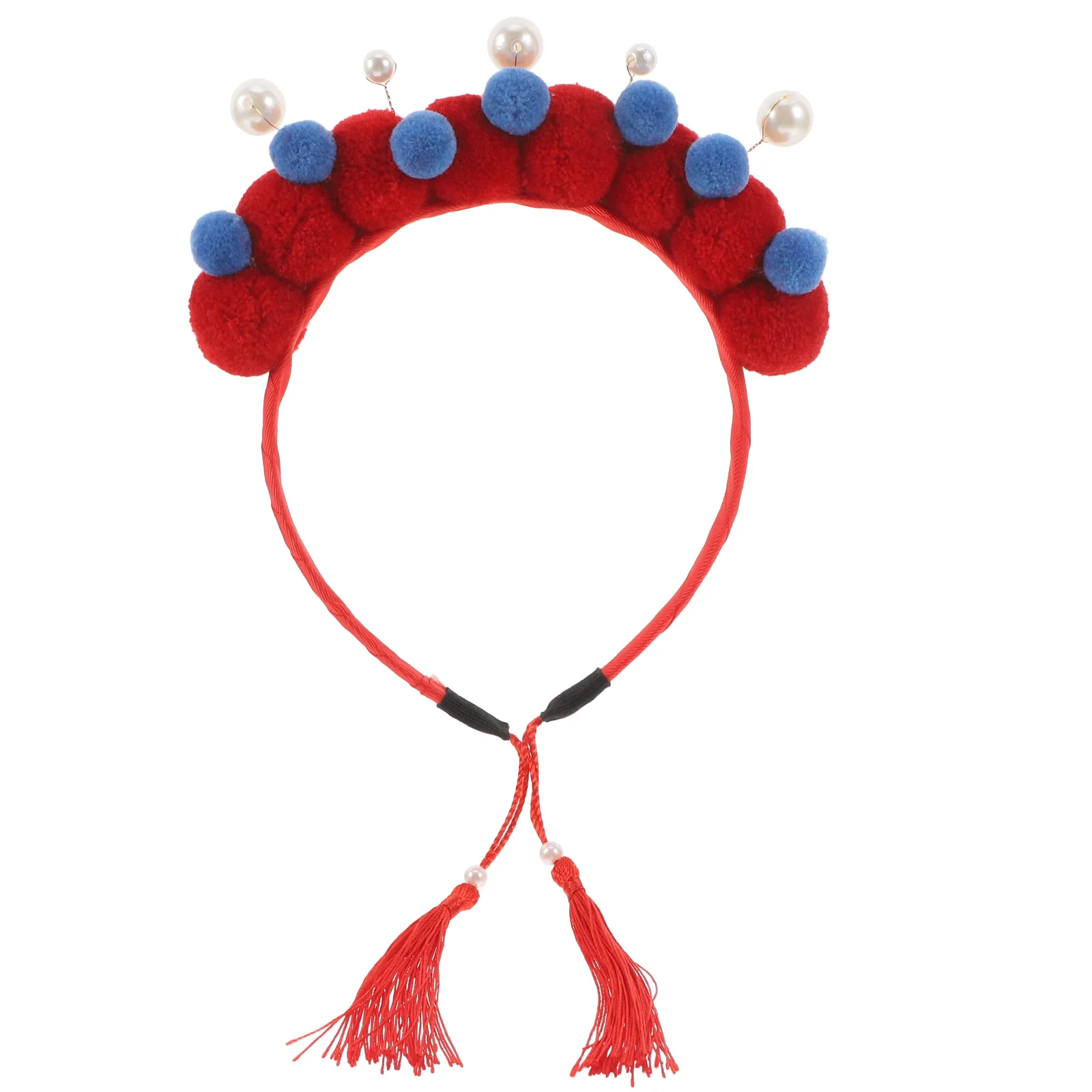 

Elegant Chinese Opera Headband Pompom Tassel Pearl Decorative Hair Hoop For Women New Year Stage Performance Cosplay Adjustable