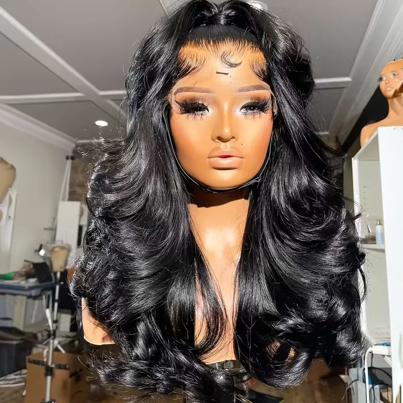 13X4 HD الدانتيل الباروكات الأمامية 28 بوصة طويلة الجسم موجة شعر مستعار 13X4 HD الدانتيل الجبهة الباروكات فضفاض متموج موجة اللون الأسود الطبيعي