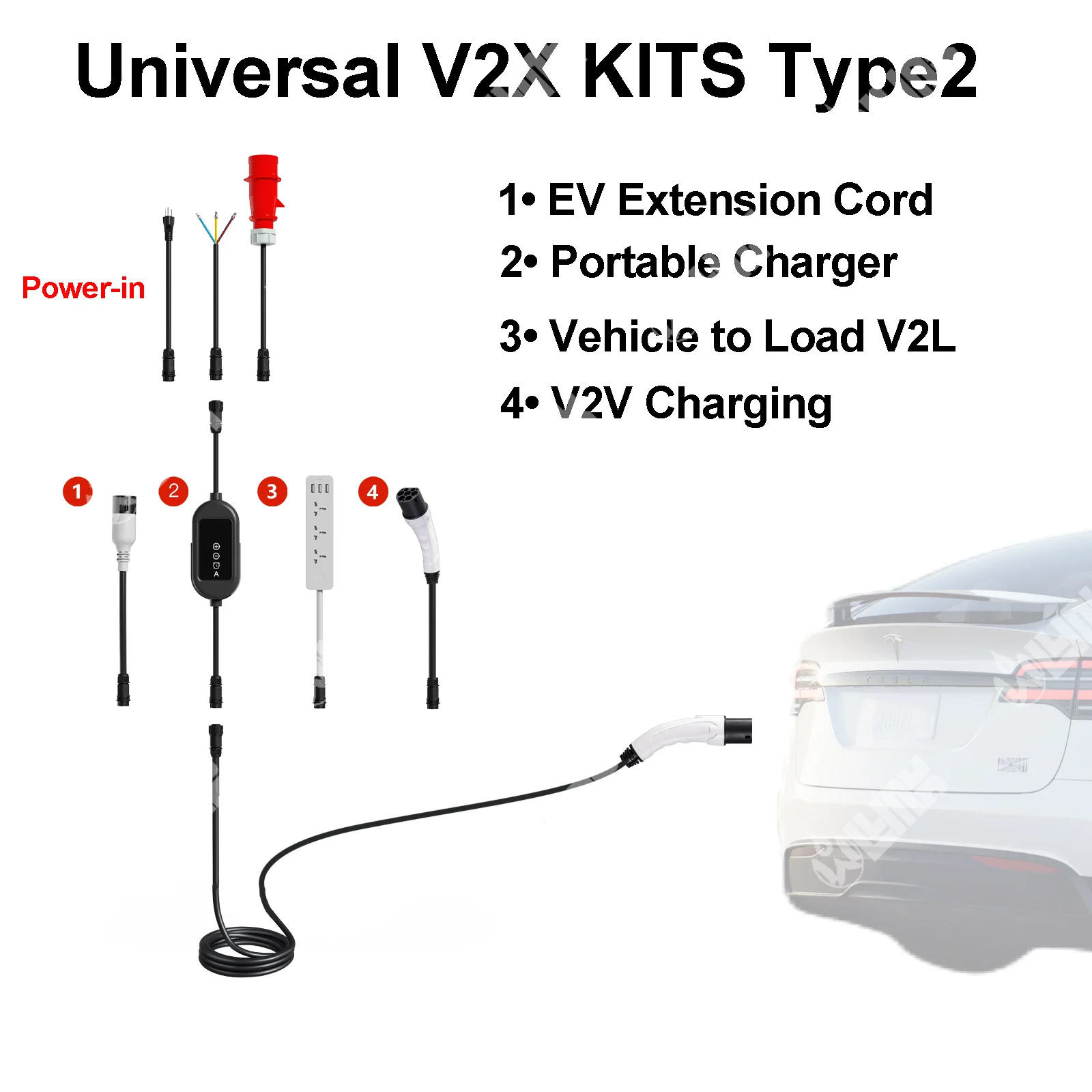 Olink Vehicle To Vehicle V2V Charging V2L EV Extension Cord 10A 16A 32A Type2 Portable EV Charger