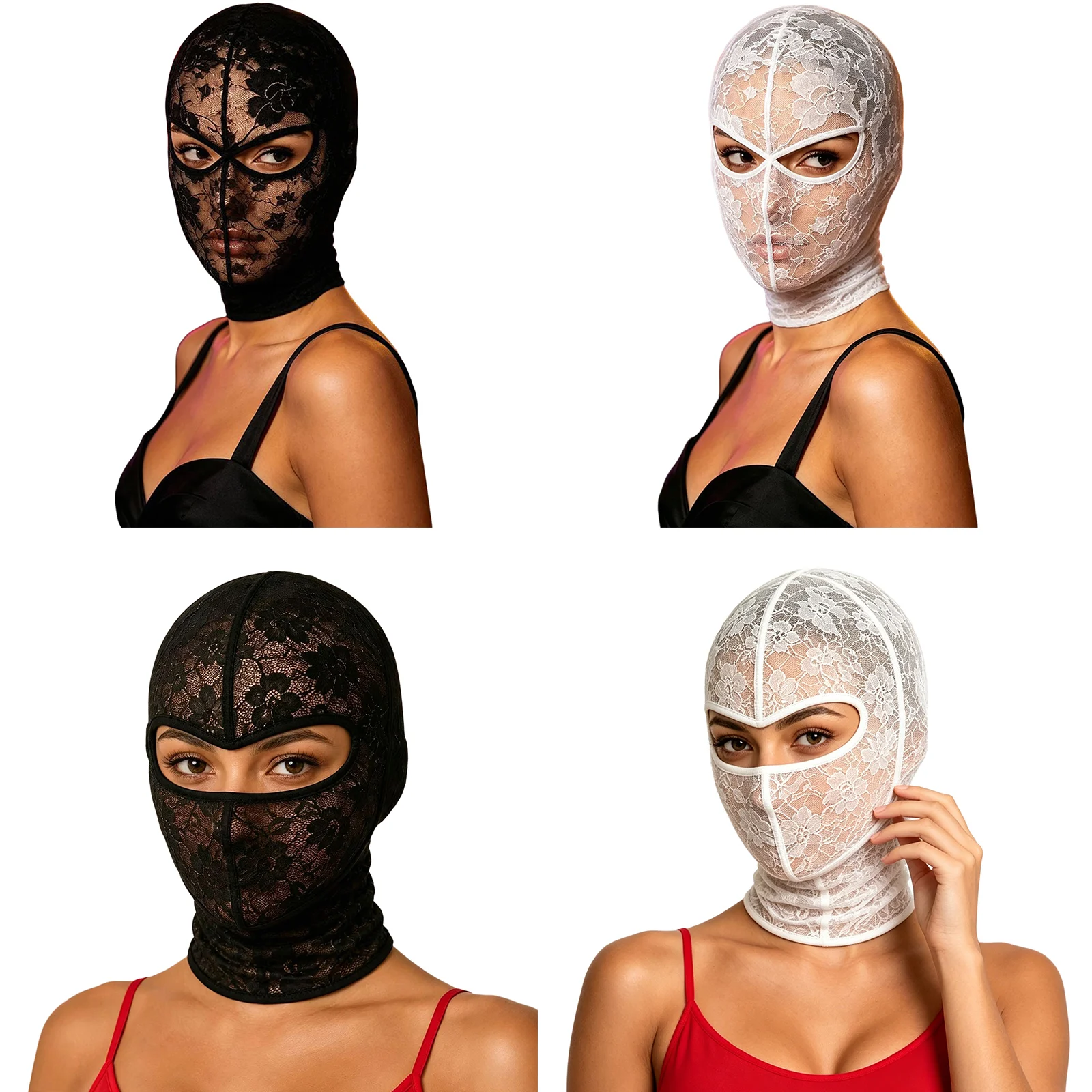 Women Floral Lace Face Mask Hood Eyes Hole Headgear for Themed Party Stage Performance Halloween Cosplay