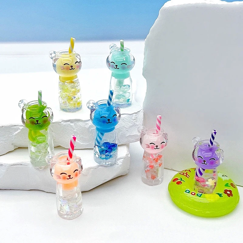 子供のためのミニライトドール家の装飾、長い猫のカップモデル、DIYキーホルダーバッグ、イヤリングペンダント、シミュレーションおもちゃ、2個