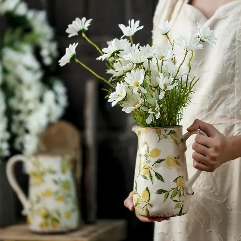 Lemon Flower Vase, Retro Vintage Ceramic Creativity Nordic French Gardening Green Plants, Table Decorations Hydroponics