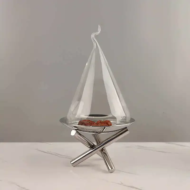 Simple light luxury metal stainless steel fruit plate ornament model room home dining table dim sum cake plate soft decoration