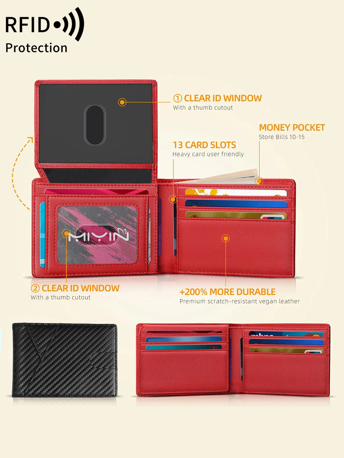 RFID Carbon Fiber Ultra-thin Trifold Wallet Simple Front Pocket Design Wallet Multi-function Portable 8 Card Slots Men's Wallet image 5