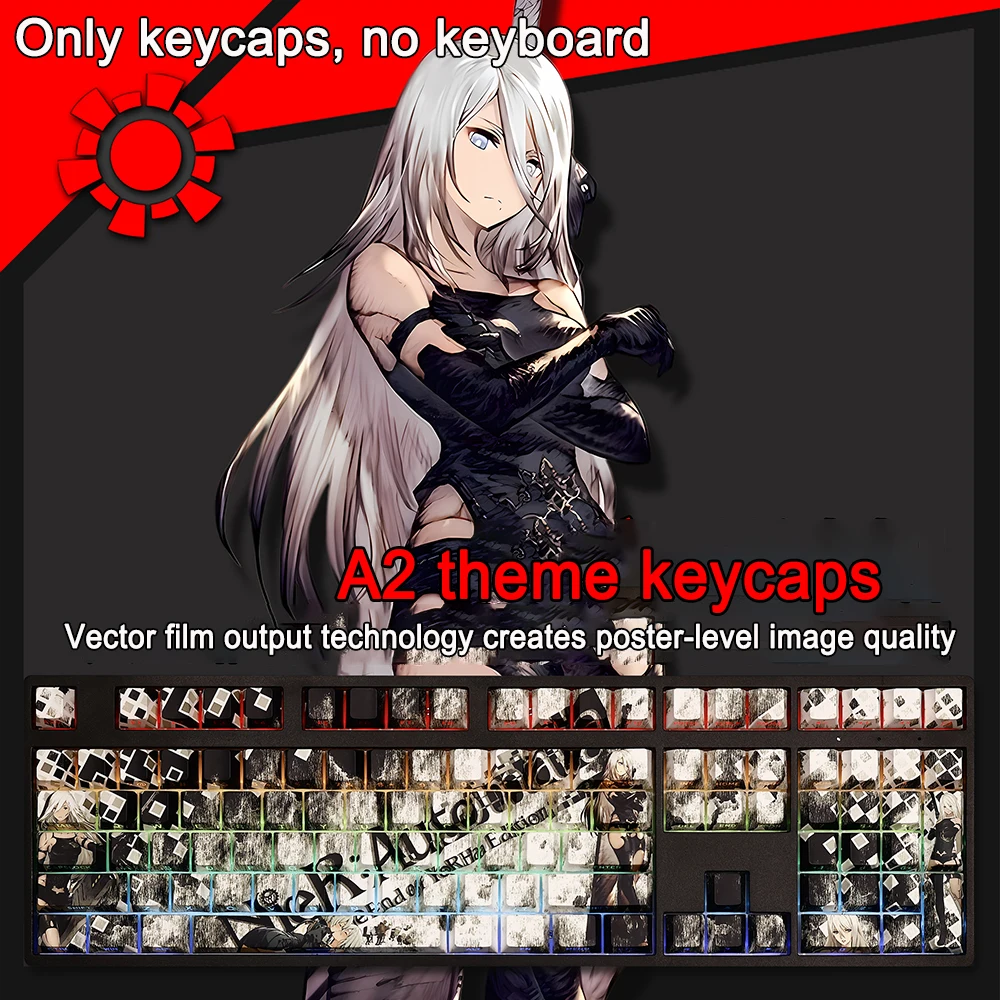 

108 клавиш/набор колпачков для клавиш NieR: Automata Keycap A2 2B PBT Dye Sub с подсветкой, колпачки для клавиш с мультяшным аниме, игровые колпачки для ANSI 61 87 104 108