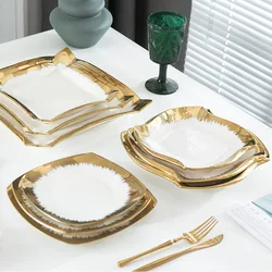 Nordic Luxury Phnom Penh Electroplating Ceramics Inventory Heart Fruit Breakfast Salad Cake Steak Plate Restaurant Plate Tray