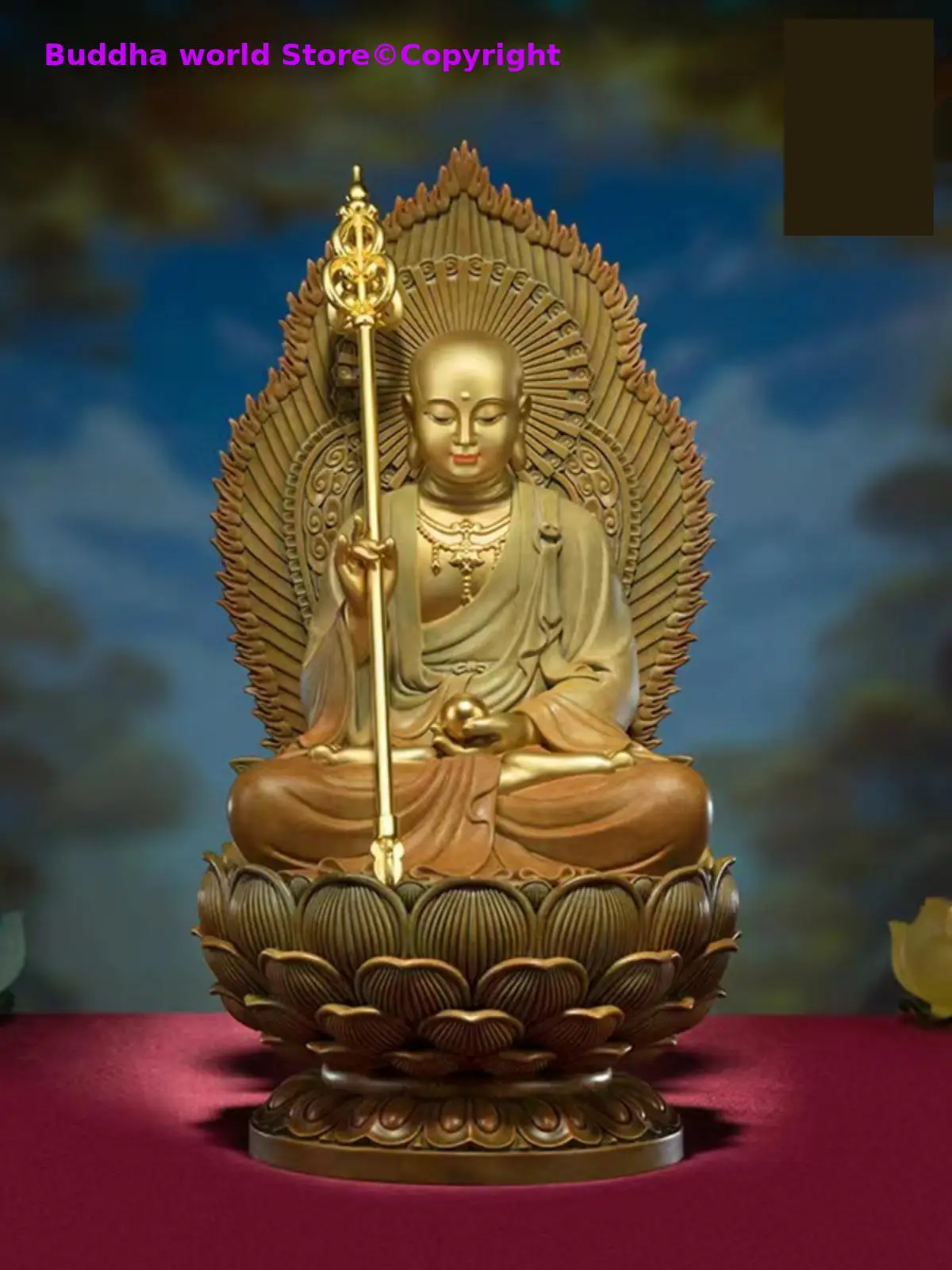 High end decorative Buddha Exquisite Buddha figure ksitigarbha bodhisattva God Family Protection copper carving 100% Handmade