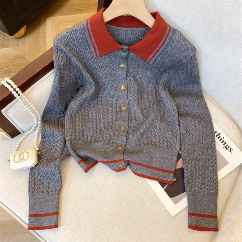Knitting Contrast Patchwork Preppy Style Sweaters Spring Autumn Elastic Waist Pleated Sweet A-line Skirt Fashion Women Clothing