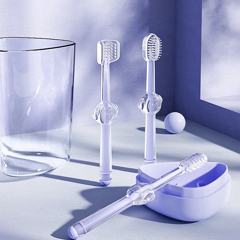 3pcs/set Pet Toothbrush Purple Cat Silica Gel Brush Clear Up