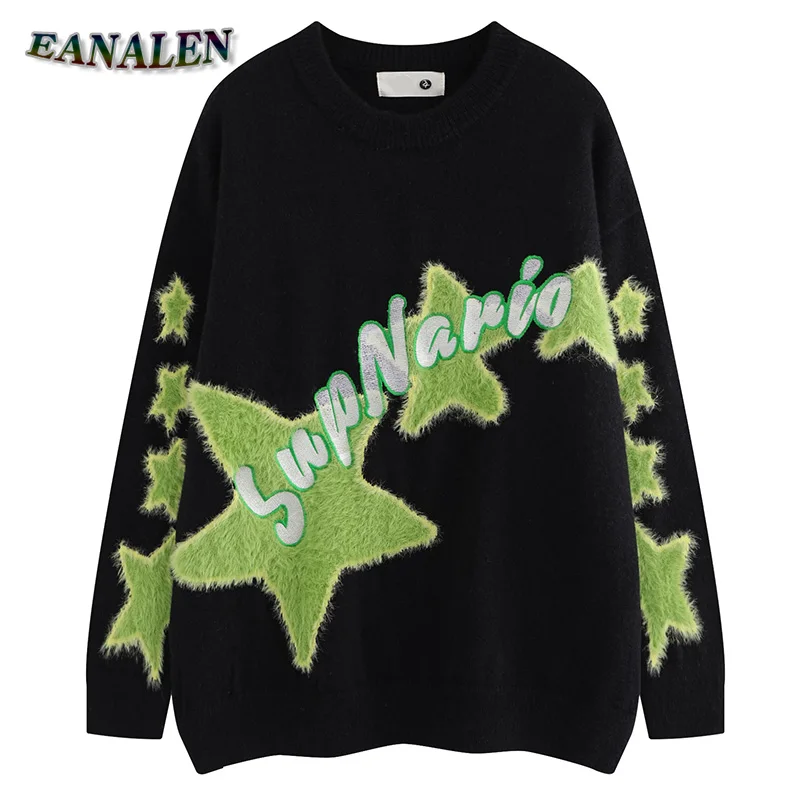 

Vintage Star Knit Sweater Men's Oversized Jumper Pullover Harajuku Casual Sweater Grandpa Ugly Sweater Women's Y2K Sweater