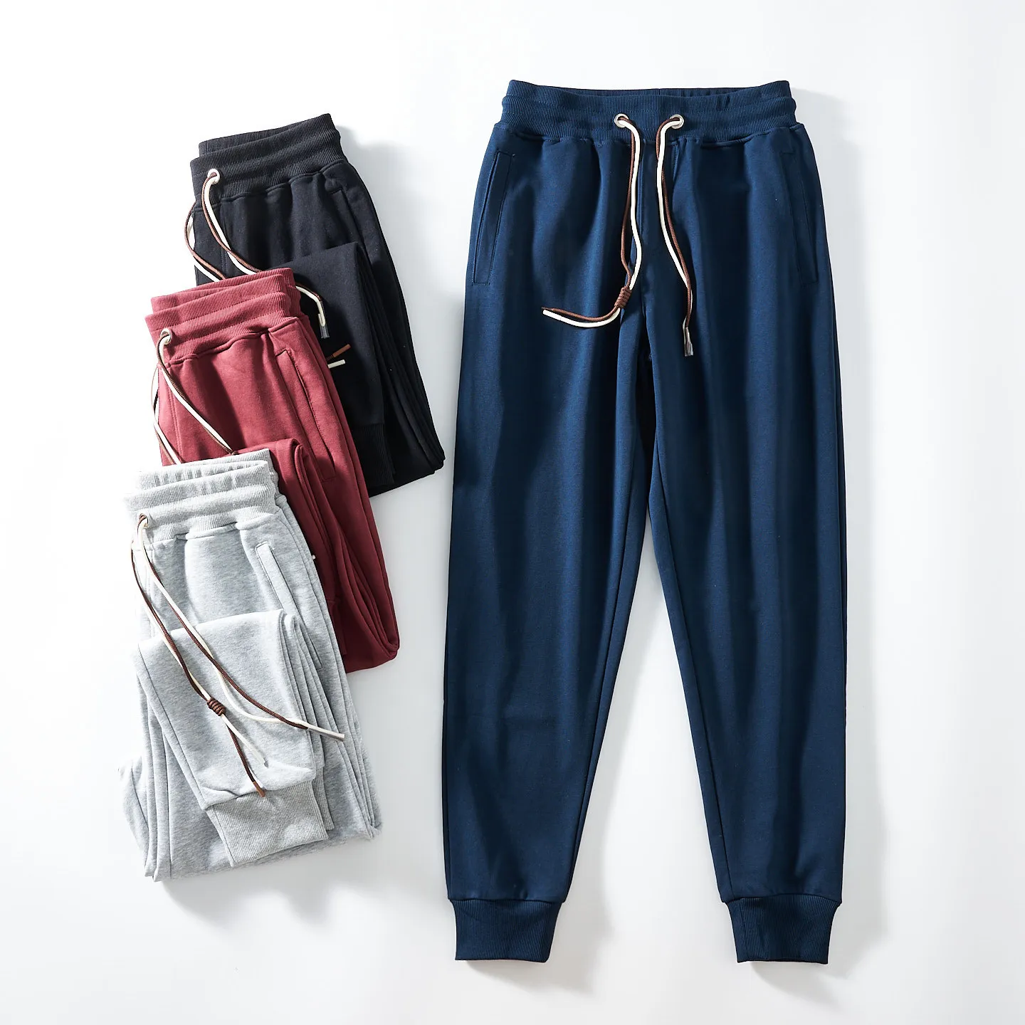 

Spring New American Retro Solid Color Knitted Sweatpants Men's Simple Elastic Waist Drawstring Sport Casual Ankle-tied Pants