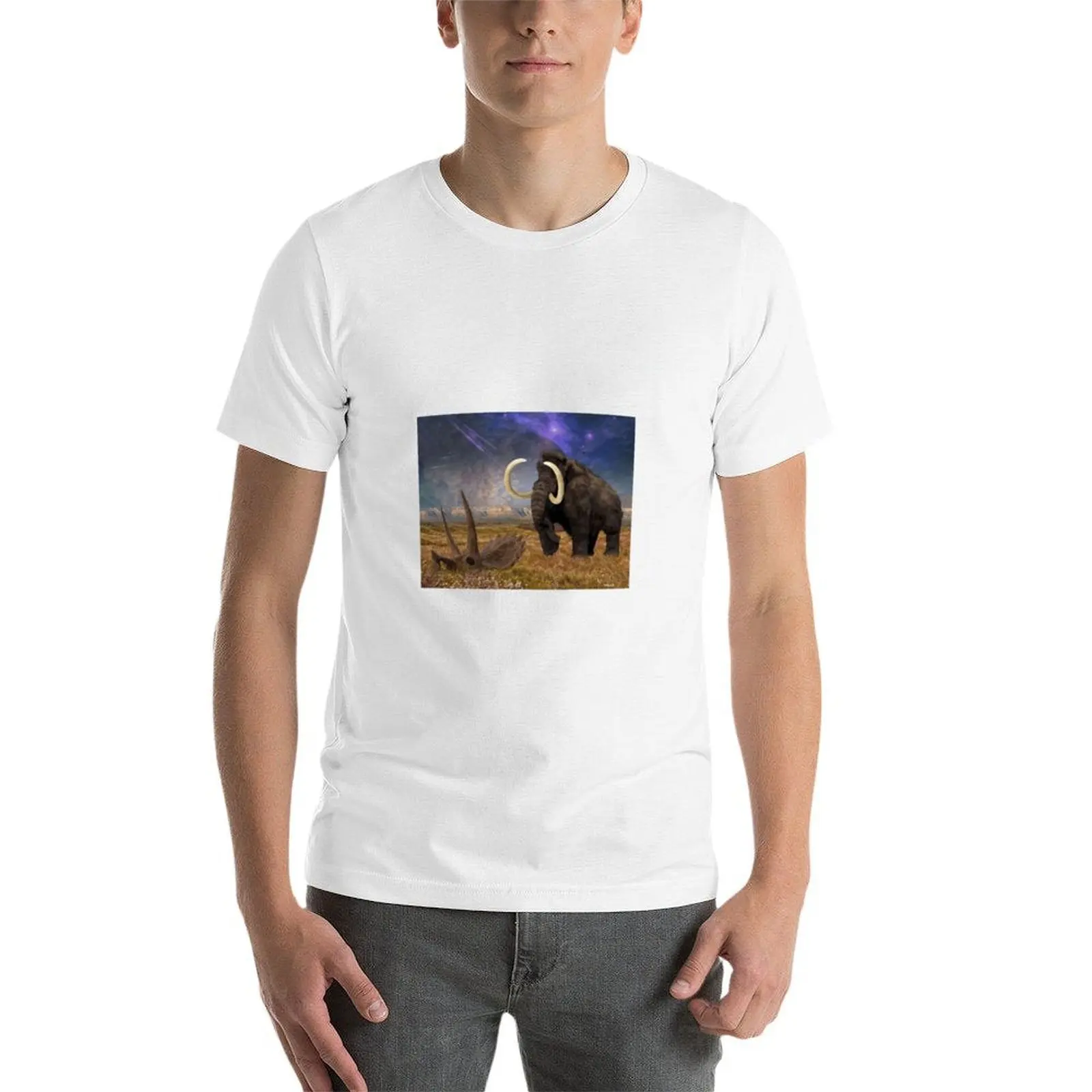 Lumbers de mamut lanoso através das plainas camiseta homem t camisa de luxo dos homens t camisa de algodão 100%