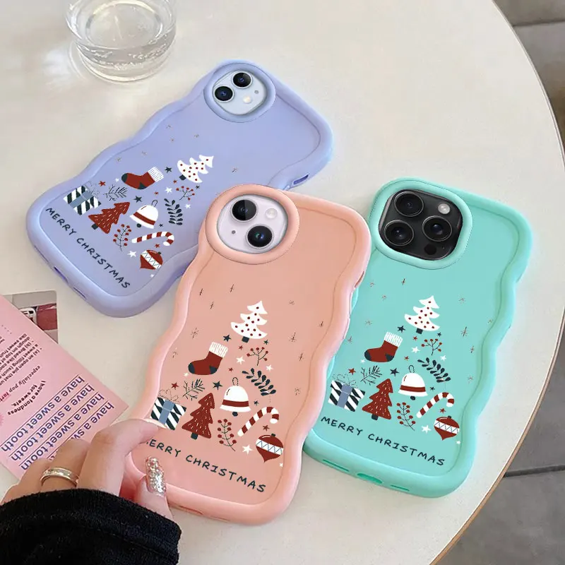 เคสโทรศัพท์ลายคริสต์มาสตลกสำหรับ iPhone XR 11 12 13 14 15 16 Pro Max PLUS เคสนิ่มขอบหยักกันกระแทก