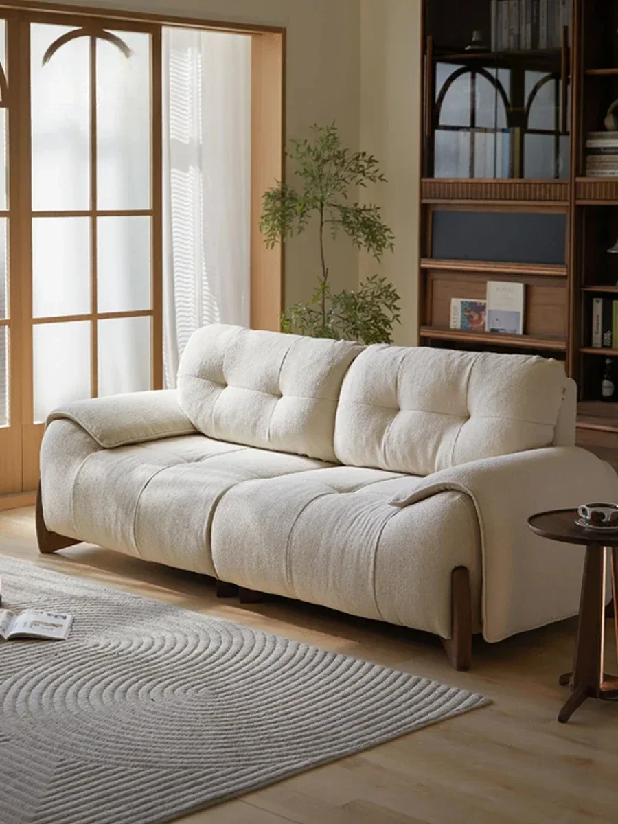 

Nordic Solid Wood Fabric Cream Style Straight Row Three-Seat Removable and Washable Small Apartment Sofa