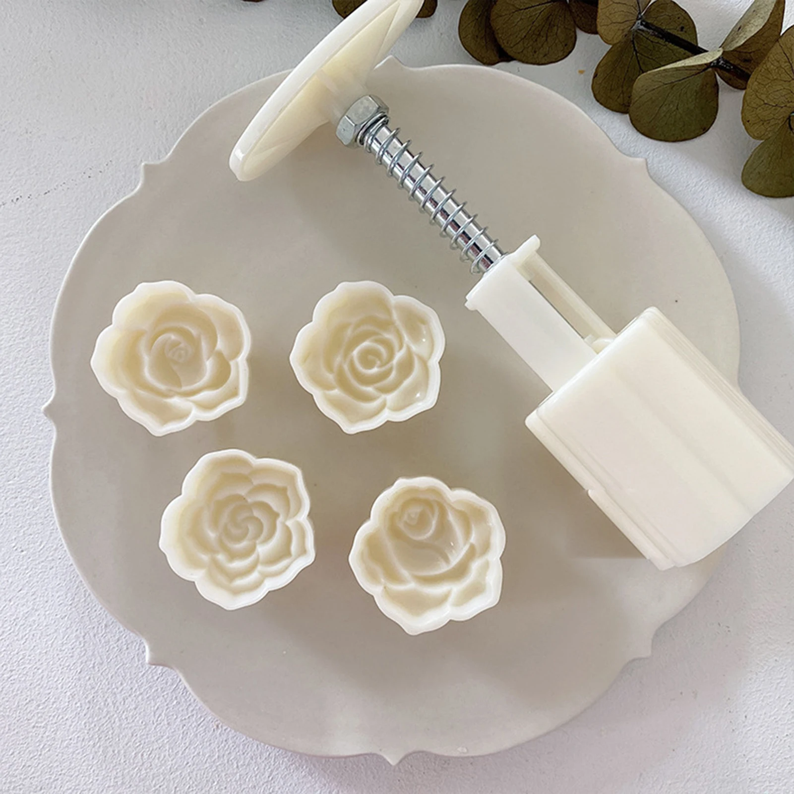 30/50/75g 4pcs Rose Flower Mooncake Mold Set Mid Autumn Festival DIY Hand Pressure Fondant Moon Cake Mould Decoration Tool