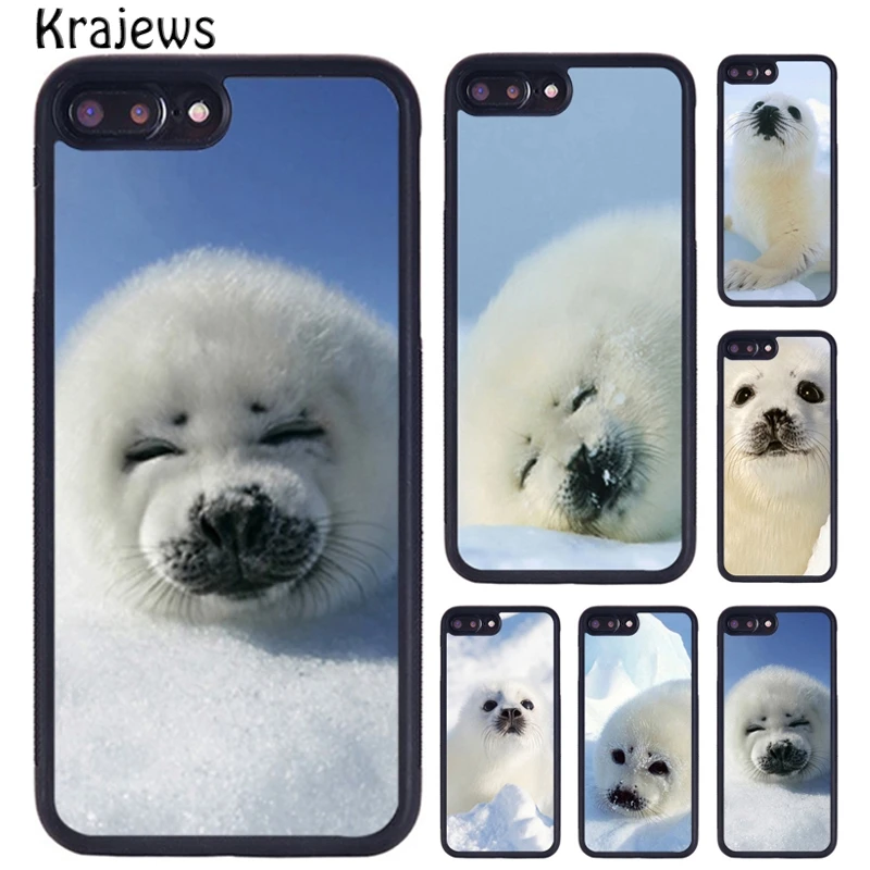 Krajews Baby Harp Seal Sea Lion TPU Phone Case For iPhone 16 15 14 XR XS 11 12 mini 13 Pro MAX Plus cover shell coque