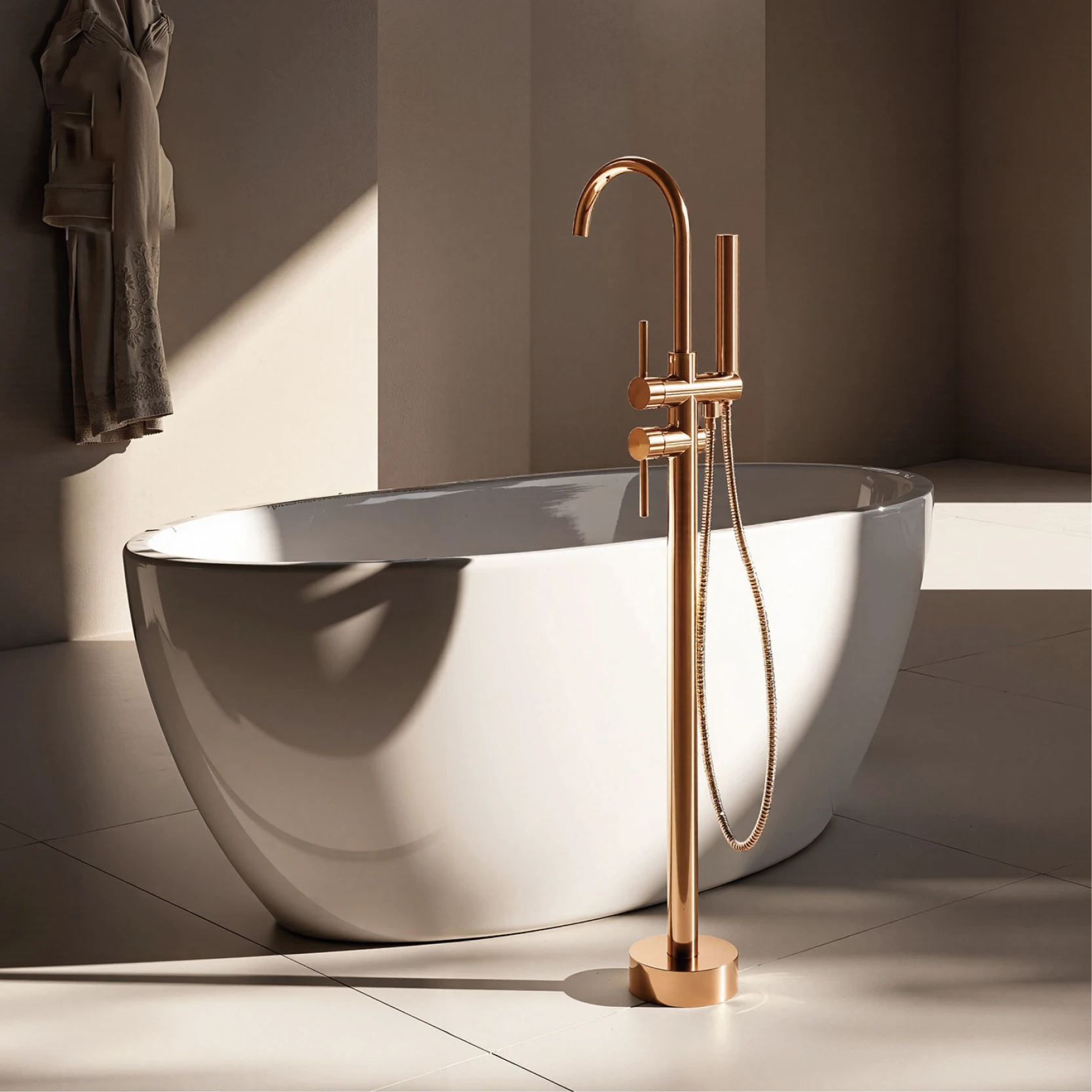 AITANA Luxury Black Brass Bathroom Faucet. Floor Standing Design With Simple 2 Handle Hot Cold Bathtub And Dual-Mode Faucet
